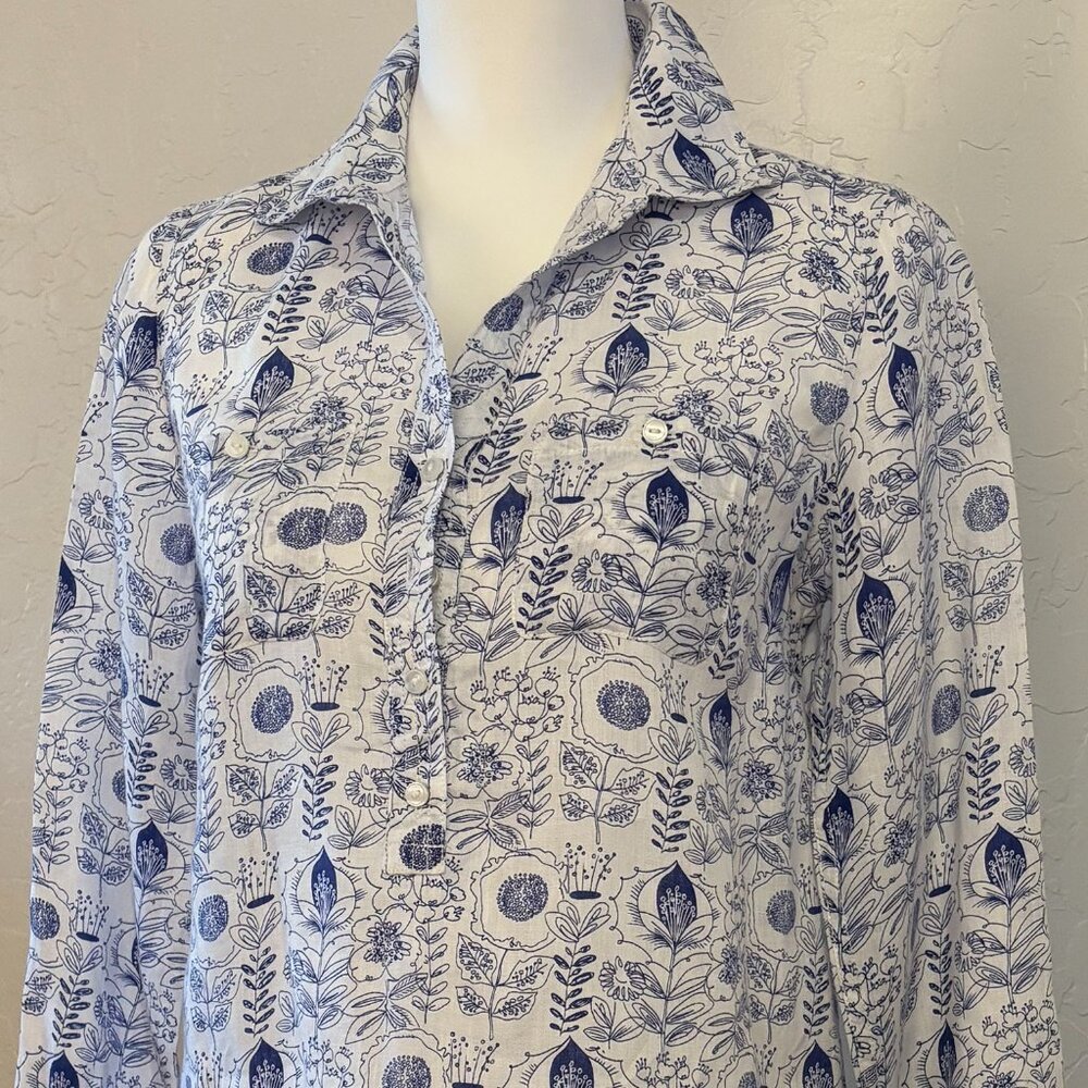 Talbots. Linen Tunic. Blue, white.